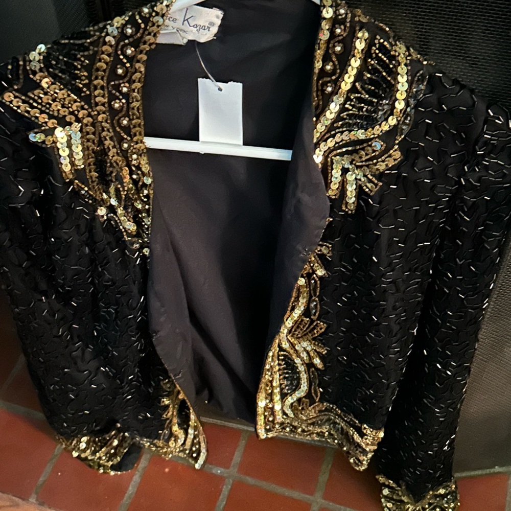Laurence Kazar Black and Gold Sequin Blazer